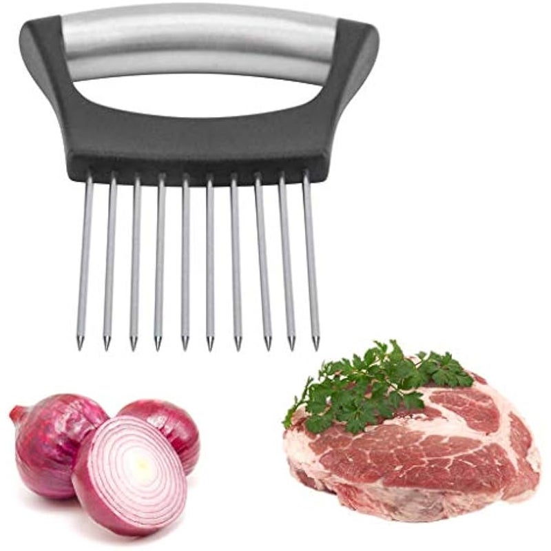 حامل بصل من الستانلس ستيل، قطاعة الفواكه والخضروات واللحوم والطماطم، قطاعة ومقشرة مع 10 شوكات عملية، ادوات مطبخ ادوات طبخ امنة - Image 1